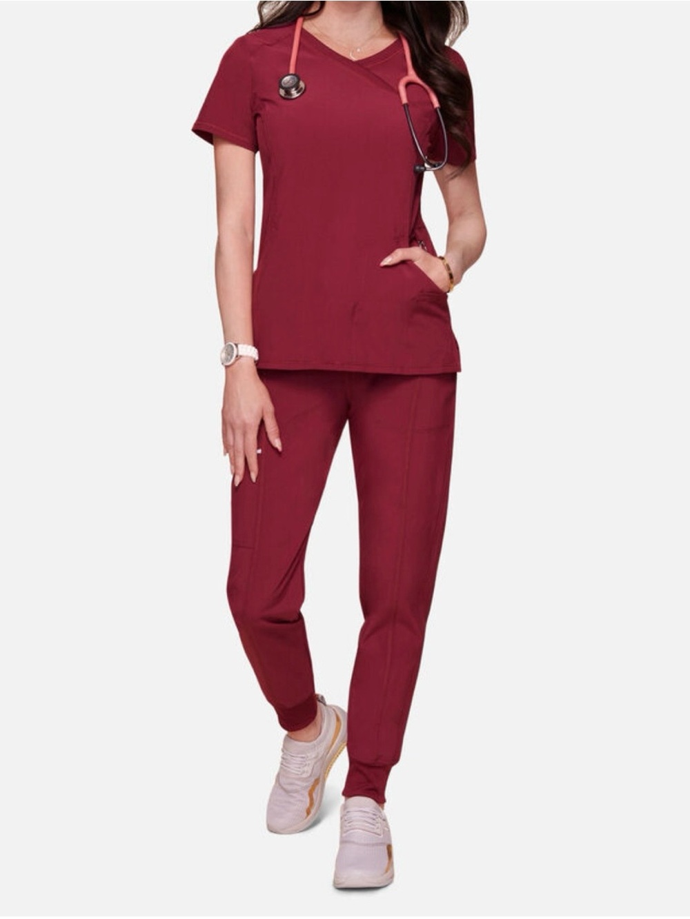 Cherokee infinity Burgundy Women's Jogger Scrub Set top XL pants XL petite
